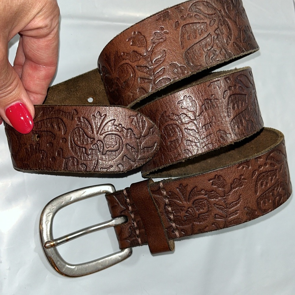 AE belt FITS 33-39” DARK BROWN LEAF Embossed SOFT Leather 1.75”wide BOHO Western - Picture 12 of 12